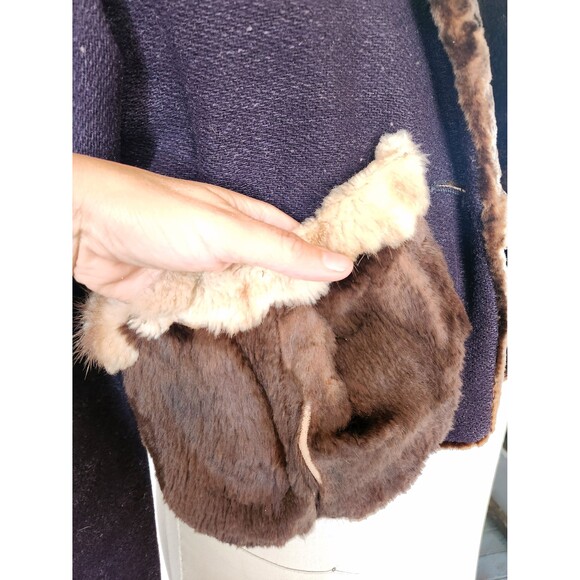 Vintage Wool & Fur Cropped Jacket Blazer Fall Winter Jacket with Fur Collar XS S - Picture 3 of 10